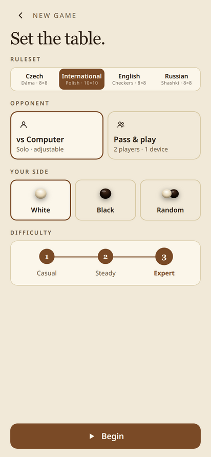 Dáma new-game setup