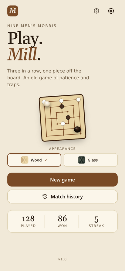 Mill main menu